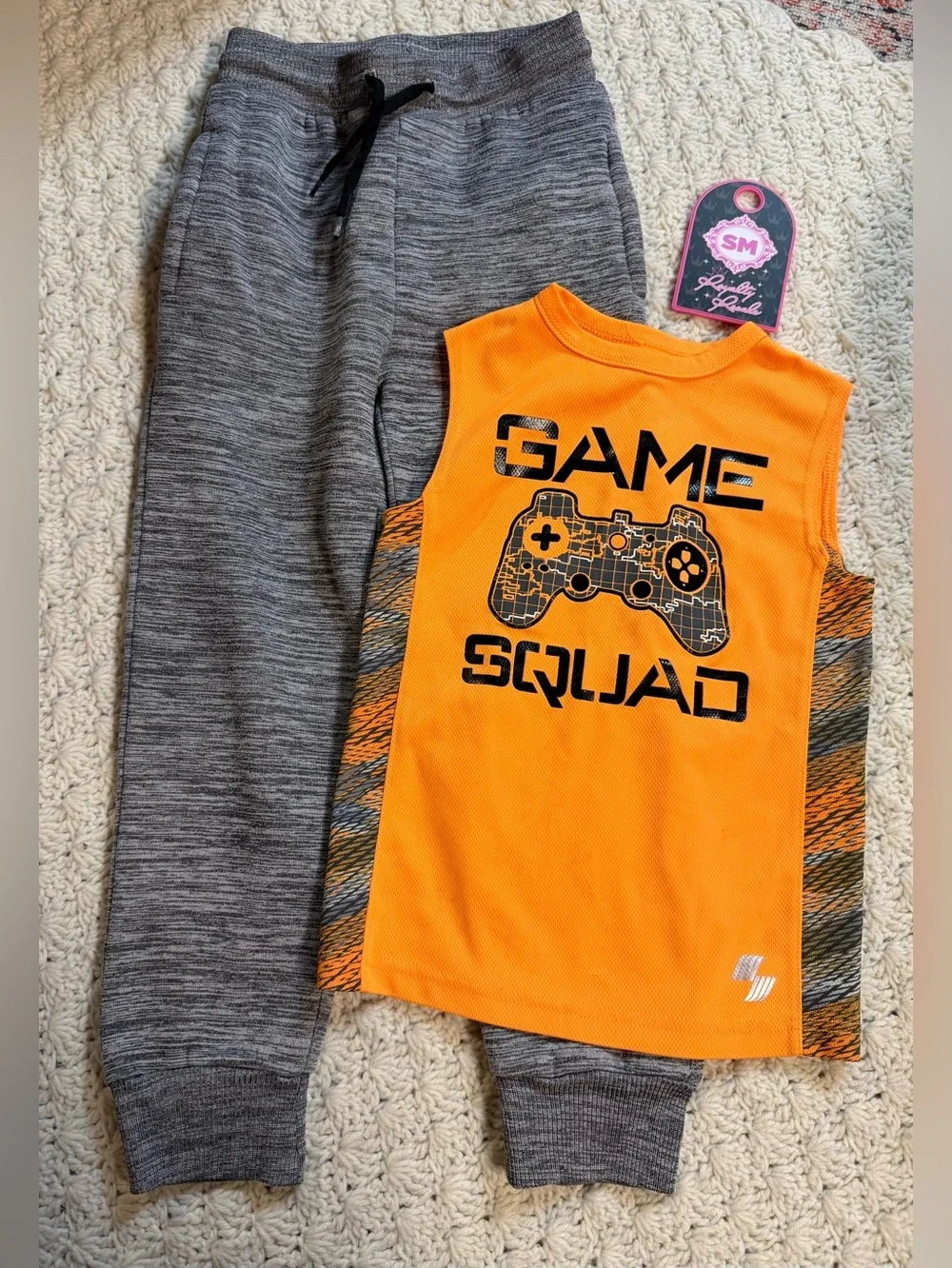 The Children's Place Orange & Gray Game Squad Tank with Gray Joggers